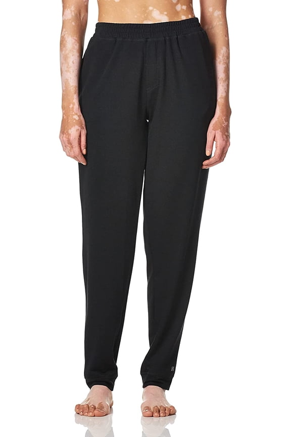 Womens Solid French Terry Cuffed Long Lounge Pant with Pockets X-Large Black