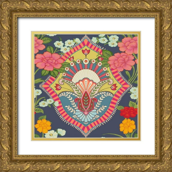 HUE and MI and Sangita 20x20 Gold Ornate Wood Framed with Double Matting Museum Art Print Titled - 20-58 Ornate Flower