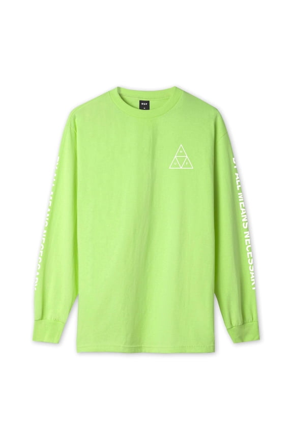 Men's Essential Triple Triangle Long Sleeve Tee T-Shirt (Small, Lime)