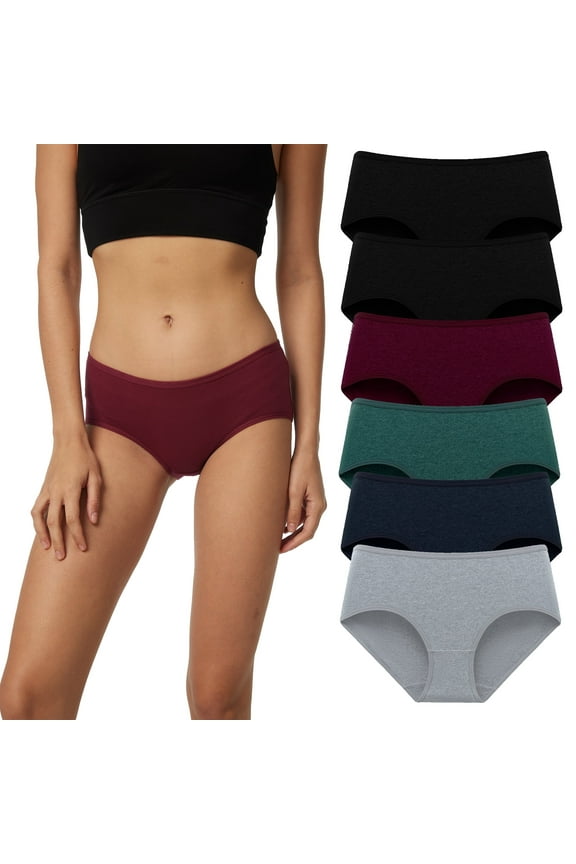 Women's Cotton Underwear Soft Hipster Stretch Breathable Panties for Women,6 Pack(L,Dark)