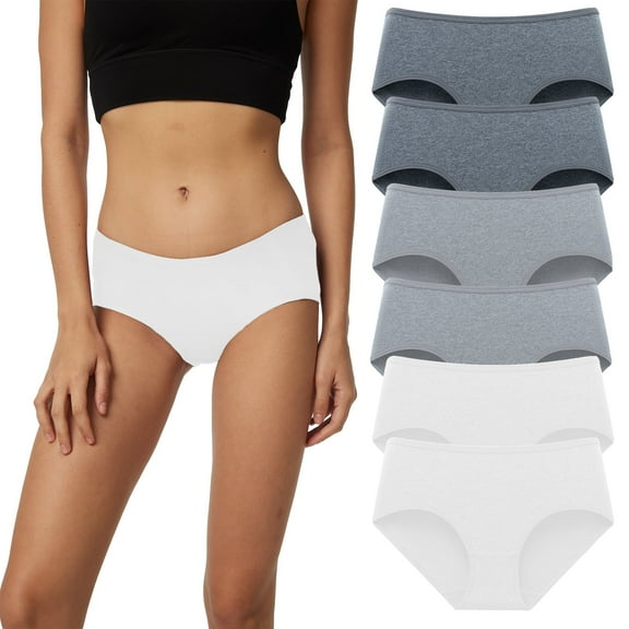 HUG YOURSELF Women's Cotton Underwear Soft Hipster Stretch Breathable Panties for Women,6 Pack(M,Dark Gray/Light Gray/White)