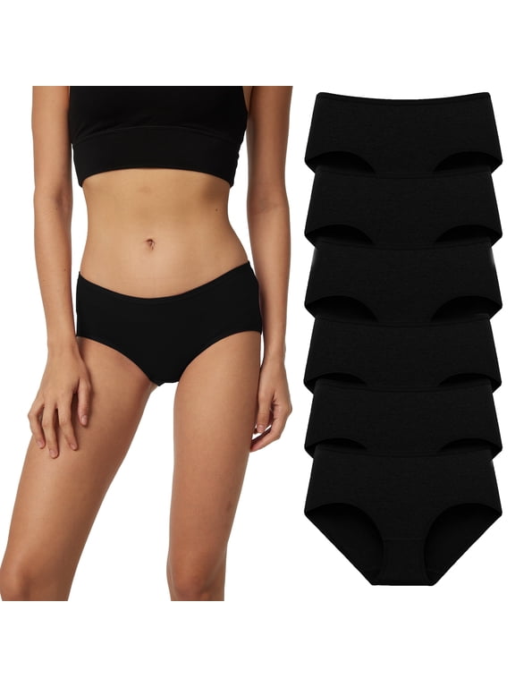 Women's Cotton Underwear Soft Hipster Stretch Breathable Panties for Women,6 Pack(S,Black)
