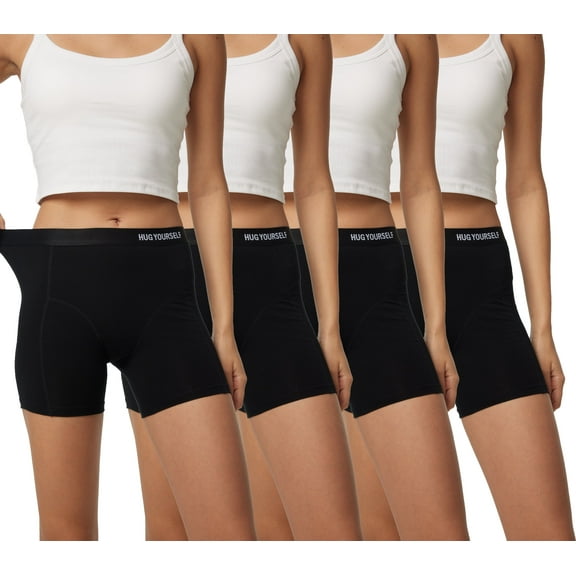 HUG YOURSELF Women's Seamless Boyshorts Cotton Boxer Briefs Bike Shorts Underwear Panties for Ladies 4 Pack(L,Black)