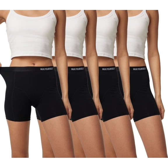 HUG YOURSELF Women's Boyshorts Cotton Boxer Briefs Bike Shorts Underwear Panties for Ladies 4 Pack(L,Black)