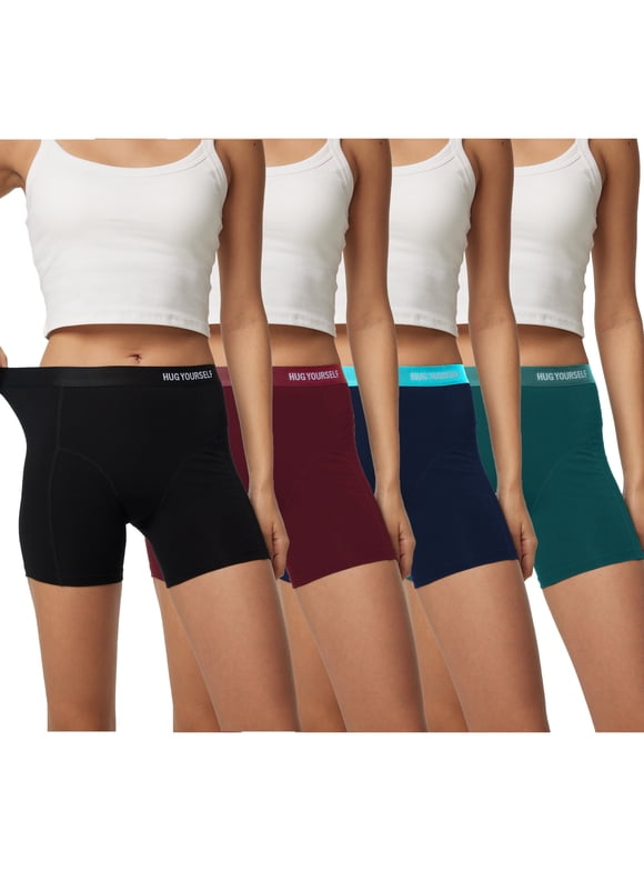 Women's Boyshorts Cotton Boxer Briefs Bike Shorts Underwear Panties for Ladies 4 Pack(L,Dark)