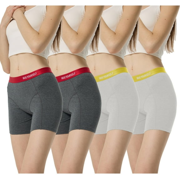 HUG YOURSELF Women's Seamless Boyshorts Cotton Boxer Briefs Bike Shorts Underwear Panties for Ladies 4 Pack(S,Dark Gray/Light Gray)