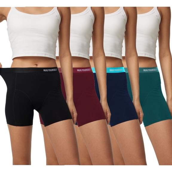 HUG YOURSELF Women's Boyshorts Cotton Boxer Briefs Bike Shorts Underwear Panties for Ladies 4 Pack(S,Dark)