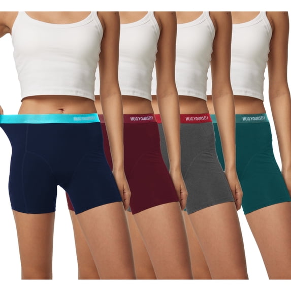 HUG YOURSELF Women's Boyshorts Cotton Boxer Briefs Bike Shorts Underwear Panties for Ladies 4 Pack(S,Vintage)