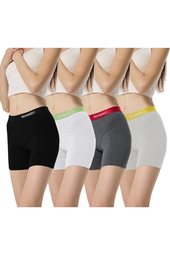 Women's Boyshorts Cotton Boxer Briefs Bike Shorts Underwear Panties for Ladies 4 Pack(XL,Black/White/Dark Gray/Light Gray)