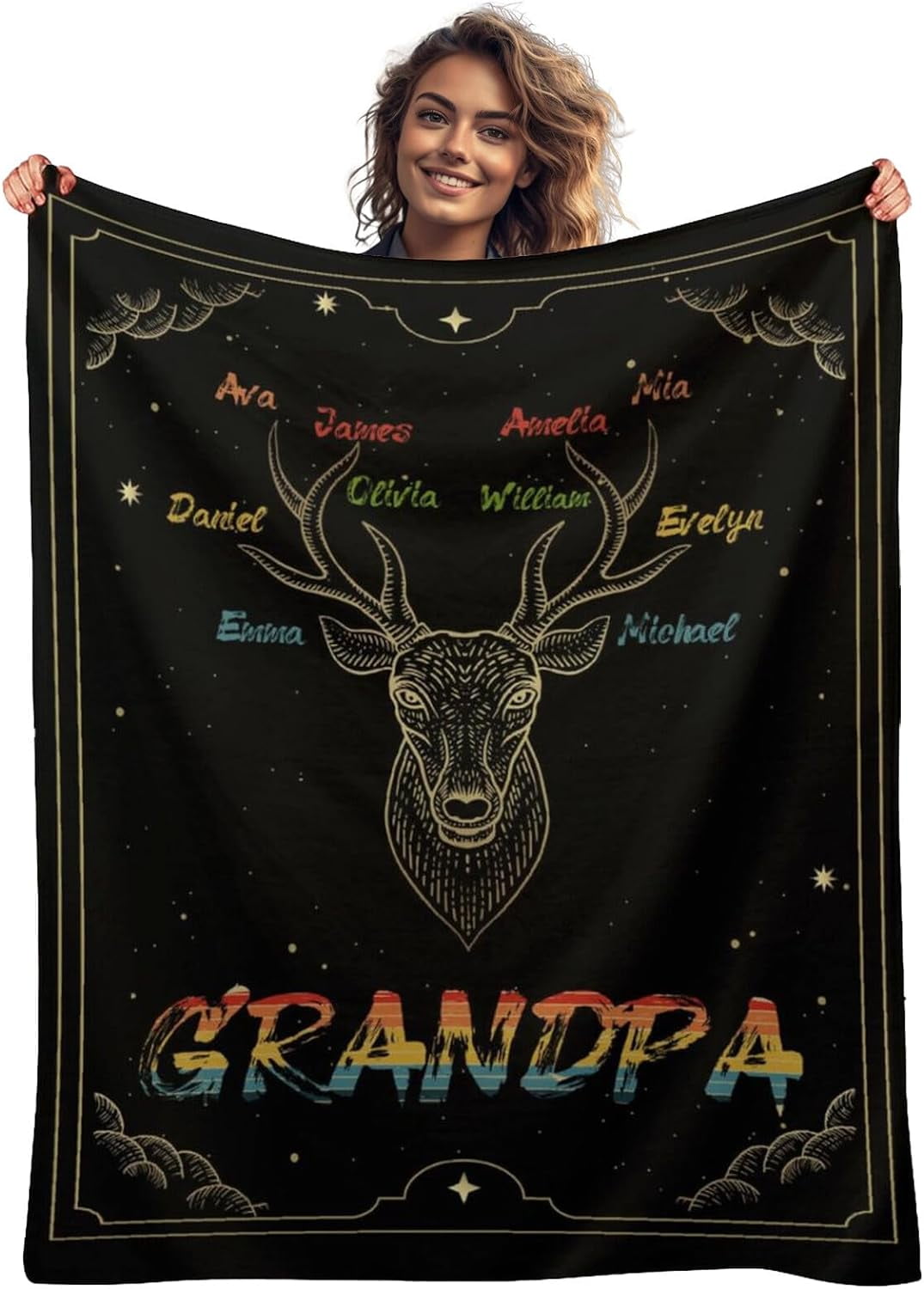 HUGDIY Customized Blankets with Names and Text for Grandpa Custom