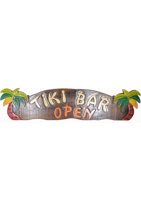 HUGE HAND CARVED TIKI BAR OPEN SIGN WITH TWO PALM TREES 3D