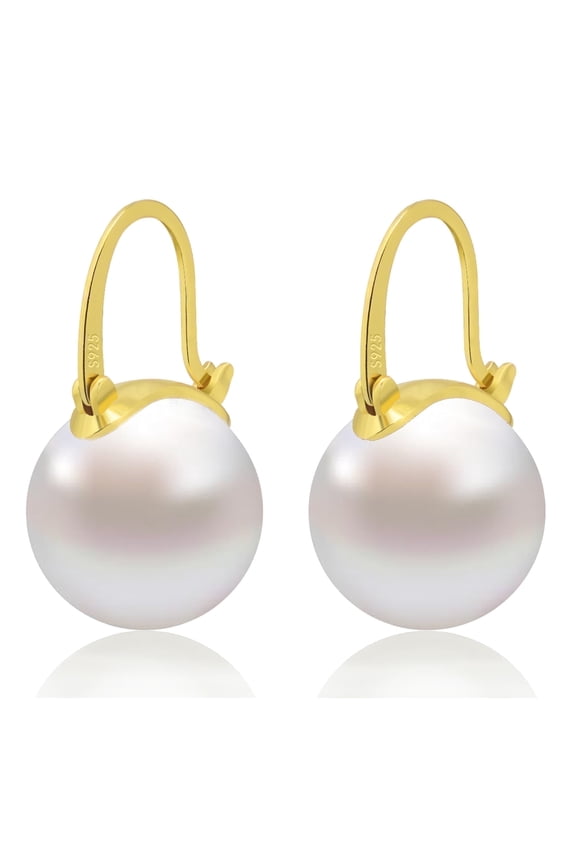 14mm Large Big 925 Sterling Silver Shell Pearl Dangle Drop Earrings 14K Gold Plated Hypoallergenic Earring for Women for Wedding Gift for Mom