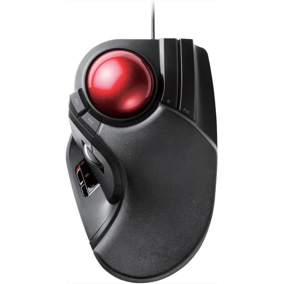 HUGE Trackball Mouse, Wired, Finger-Operated, 8-Button Function, Palm Rest Attached, 52mm Smooth Red Ball Windows11, macOS