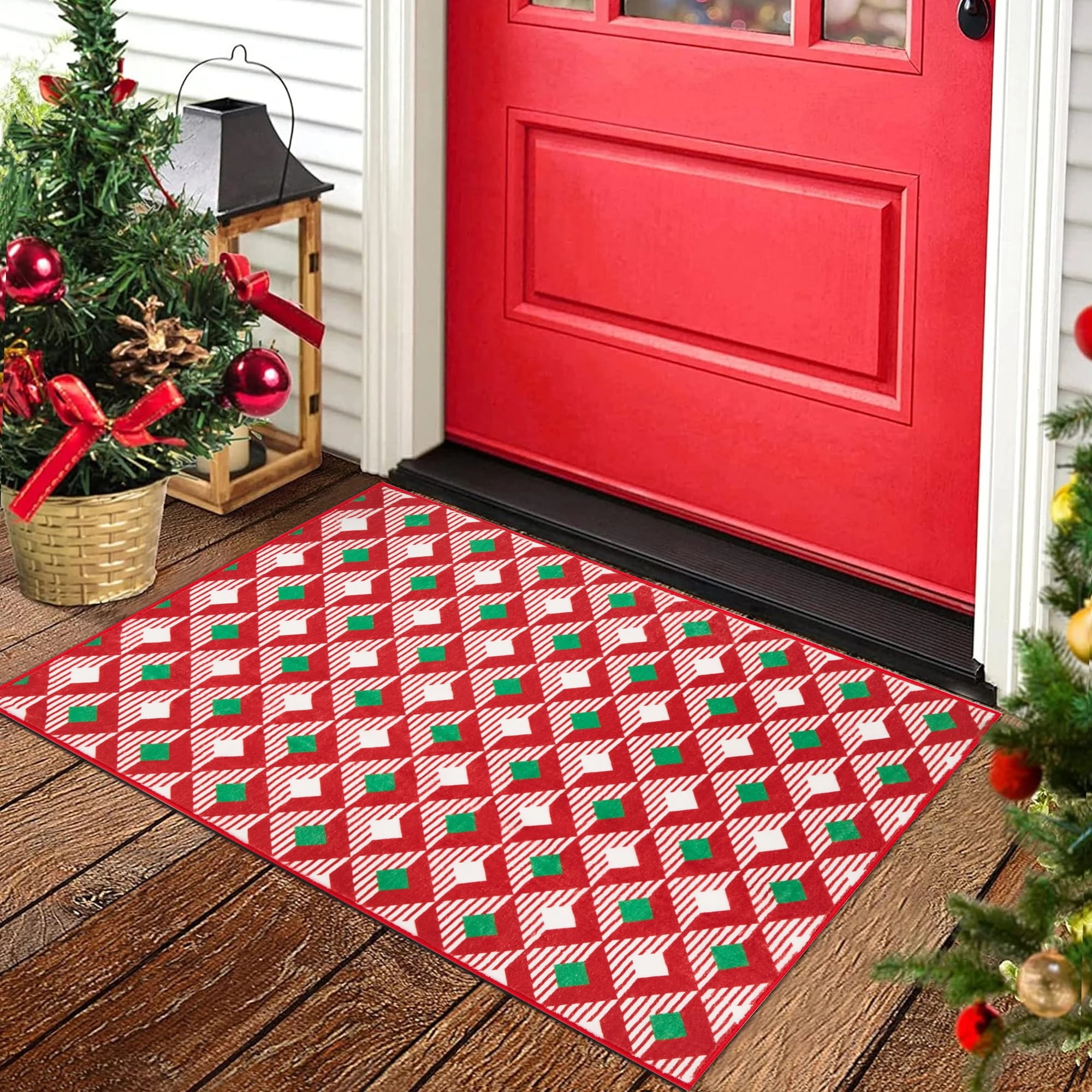 HUGEAR 2' x 3' Christmas Doormats Red indoor Christmas Plaid Rugs