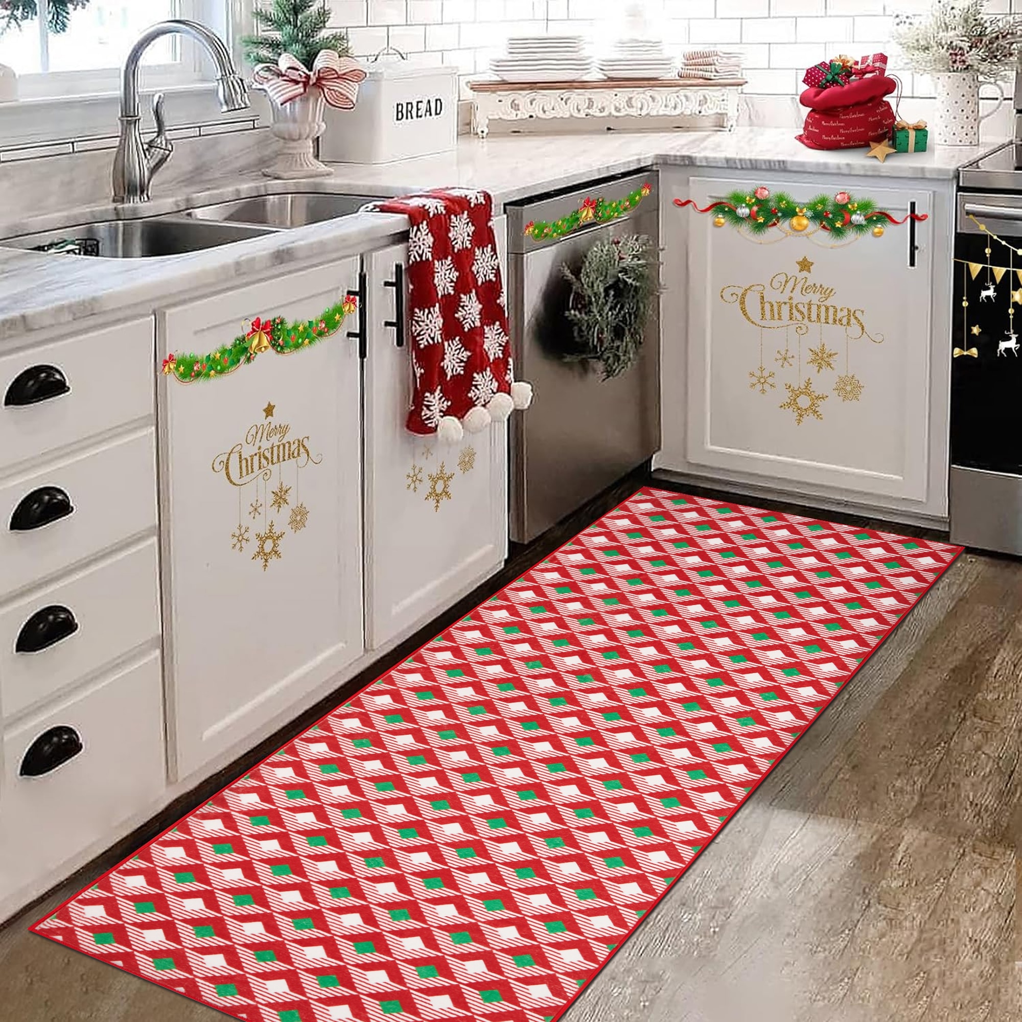 HUGEAR 2' x 6' Plaid Christmas Runner Rugs for Hallway Entryway