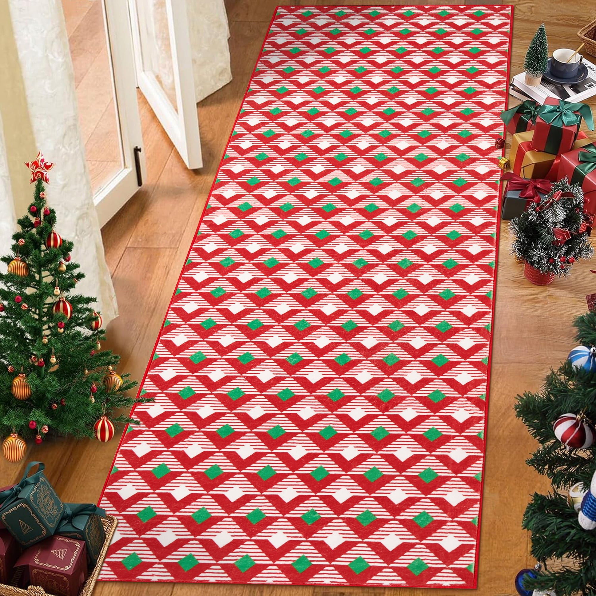 HUGEAR 2' x 6' Plaid Christmas Runner Rugs for Kitchen Hallway Entryway