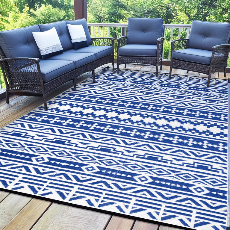 Free Shipping! BERTHMEER Blue and White 6x9 ft Outdoor Area Rugs