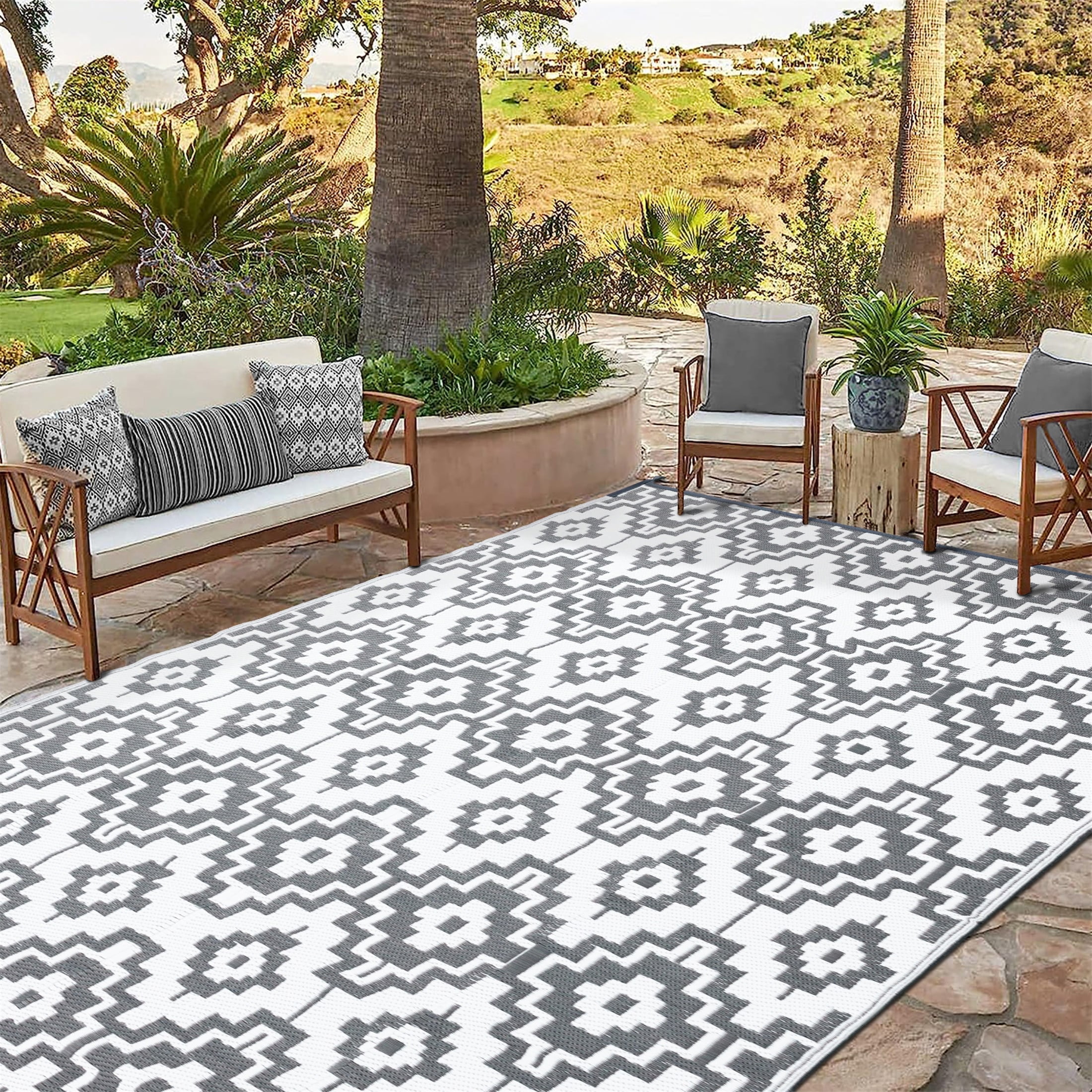SIXHOME Outdoor Rug Mat Non Slip Machine Washable Woven Rugs 5x8 ft Outdoor  Patio Rug Rubber Backed Geometric Outdoor Decorations for Deck Balcony