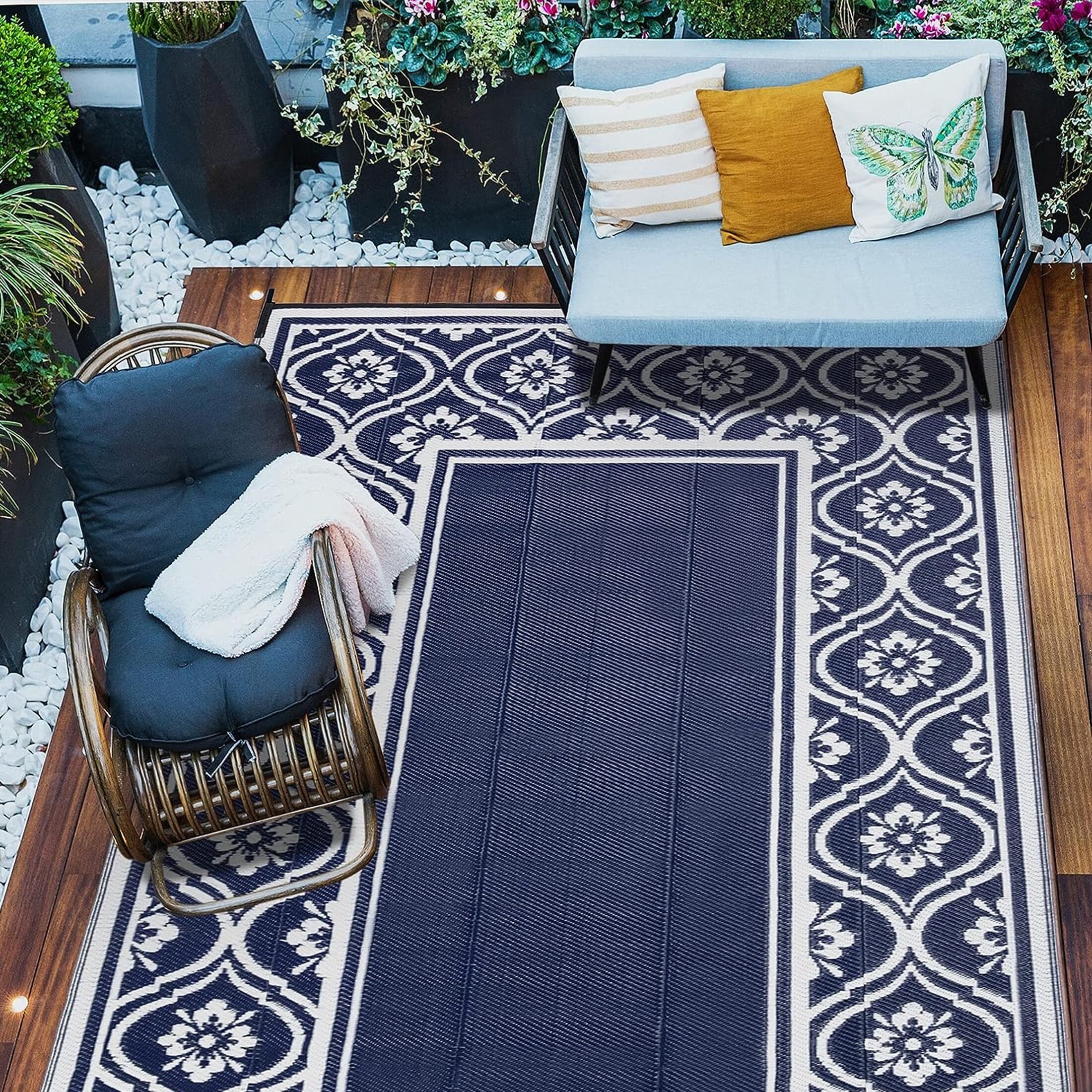HUGEAR Outdoor Patio Rugs Clearance 9'x12' Waterproof Camping Rugs, RV