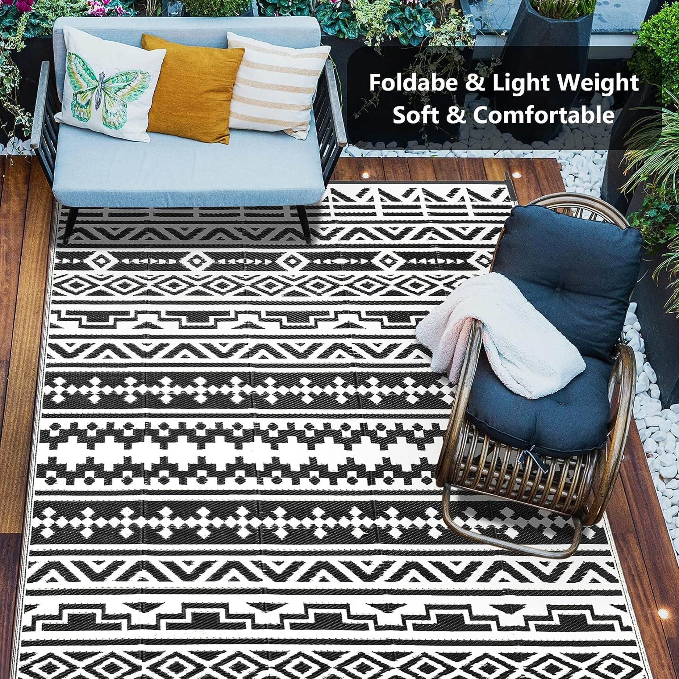 HUGEAR Outdoor Plastic Straw Rugs 6'x9' for Patios Clearance Area Rugs