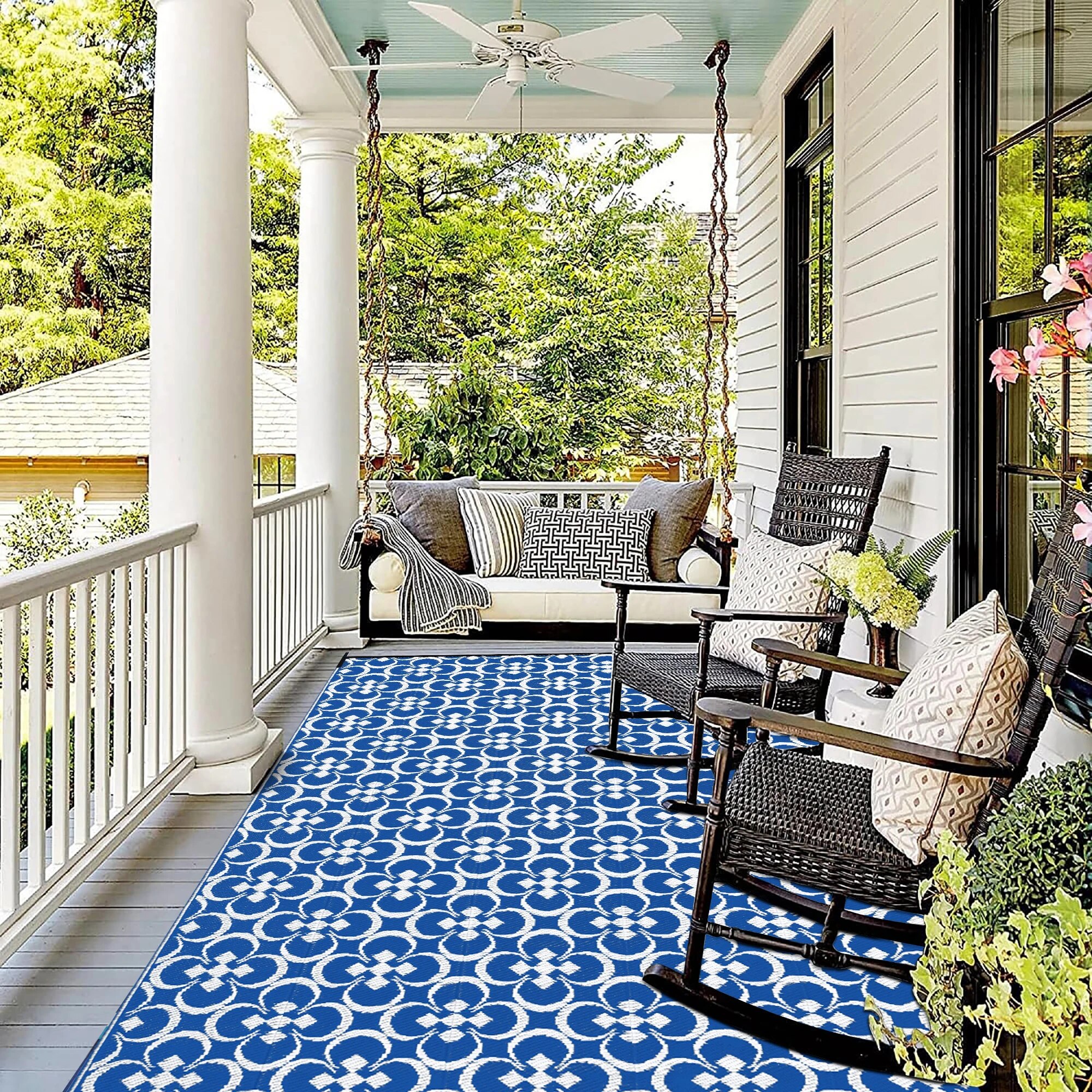 HUGEAR Outdoor Reversible Portable Rugs 5'x8',Plastic Straw Washable