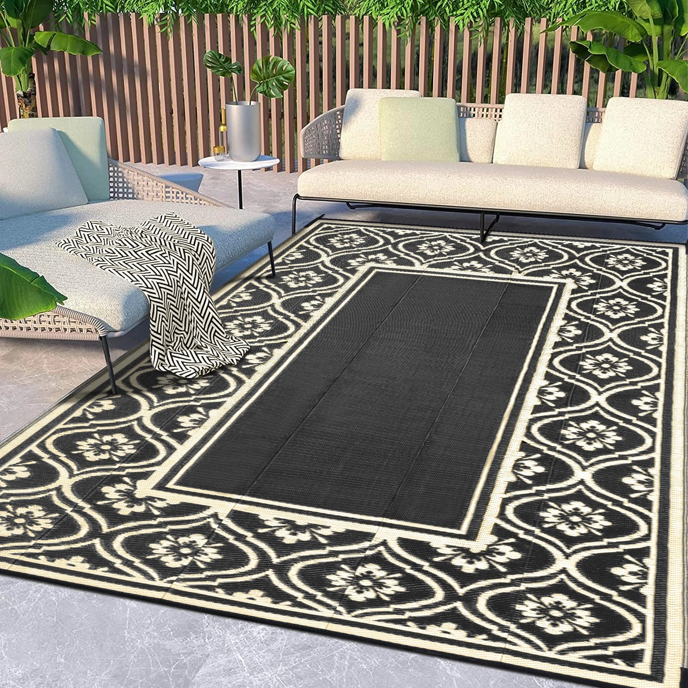 Wonnitar Outdoor Plastic Straw Rug 5x8,Reversible Waterproof Outdoor Rugs  for Patio Clearance,Large Tropical Deck Mat,Portable Porch Floor Carpet for