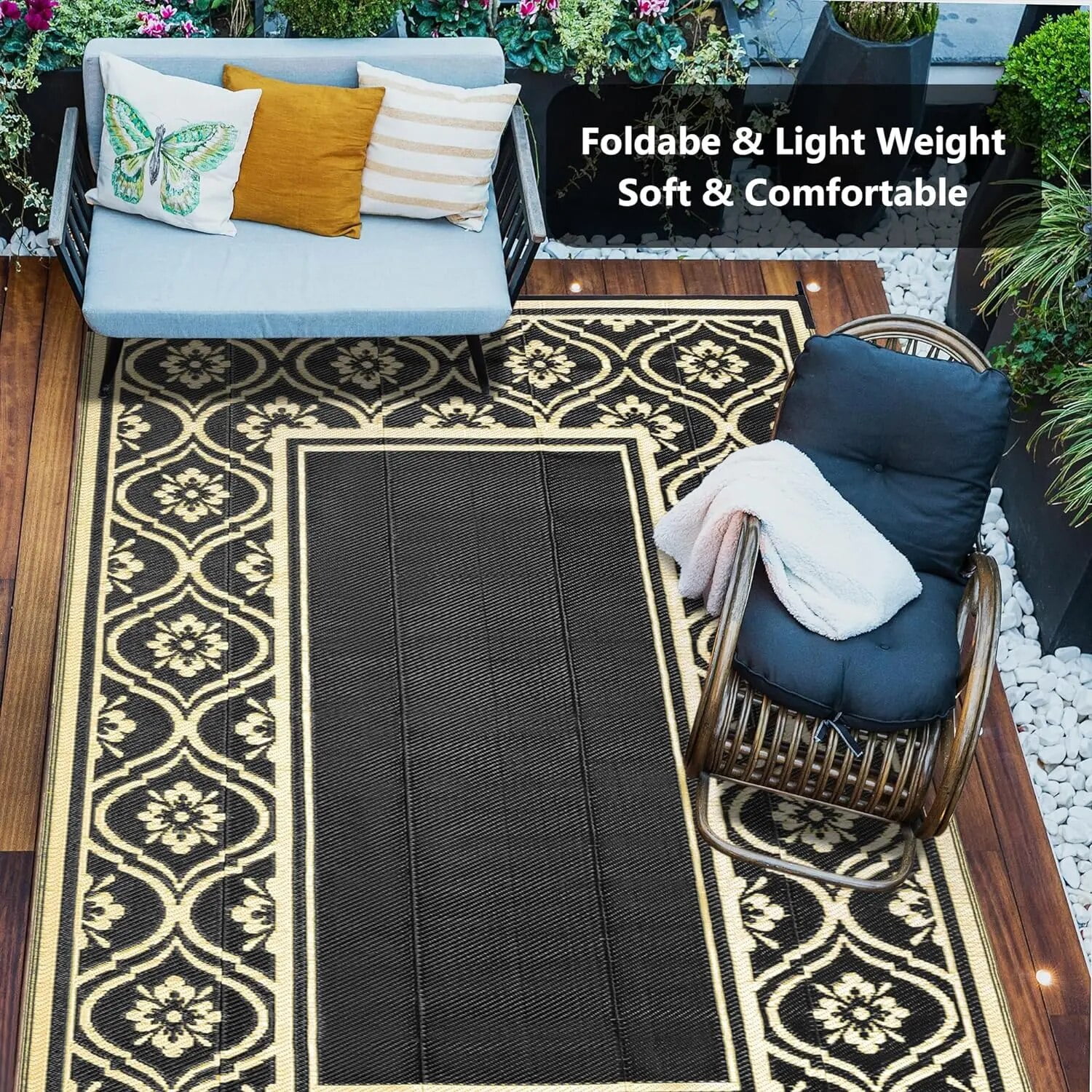 HUGEAR Outdoor Rugs Clearance 6'x9' Waterproof Patio Rugs Area Rugs ...