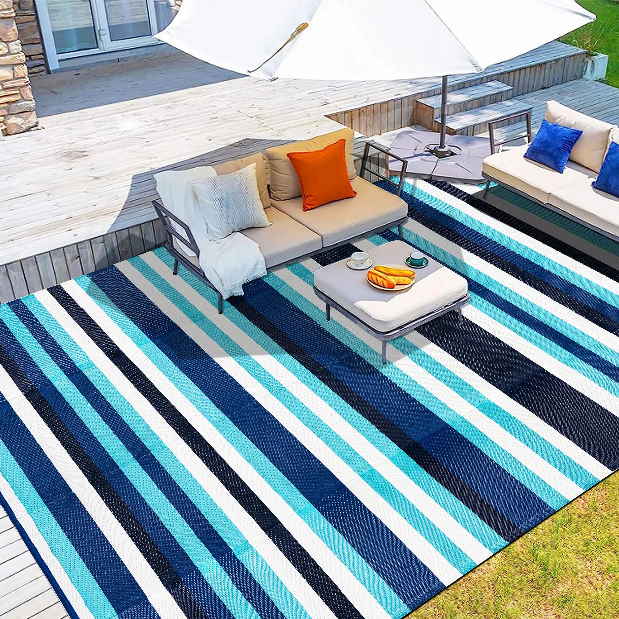 HUGEAR 8'x10' Outdoor Rugs Clearance Waterproof Patio Rugs, Plastic ...