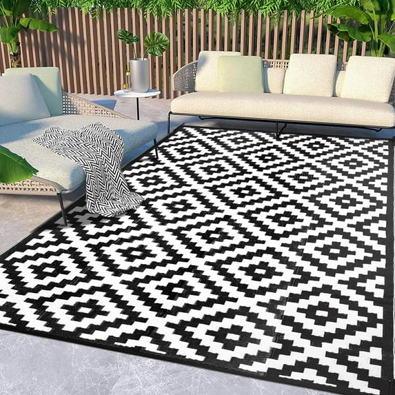 HUGEAR Outdoor Rugs on Sale Clearance 5'x8' Waterproof Patio Rugs Plastic Straw Rugs Camping Rugs, Porch,Deck Rugs, RV Rugs for outside