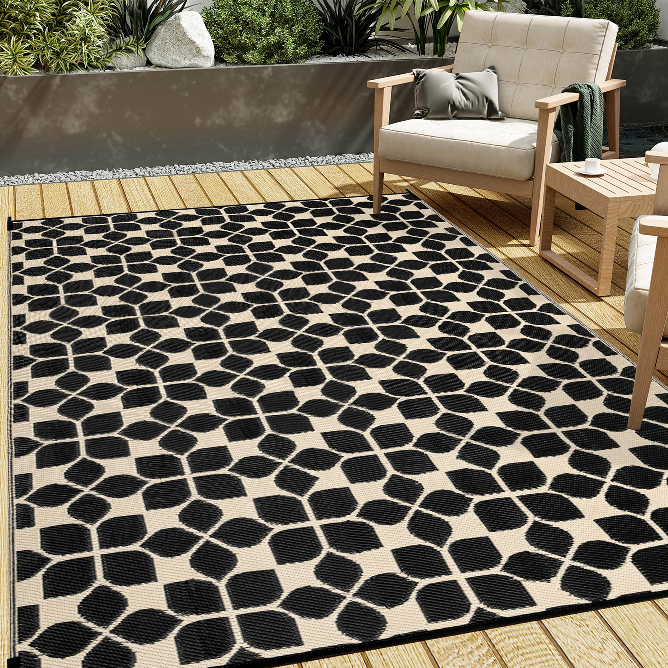 RURALITY Outdoor Rugs 5x8 Waterproof for Patios Clearance,Plastic Straw  Mats for Backyard,Porch,Deck,Balcony,Reversible,2-Frame Pattern
