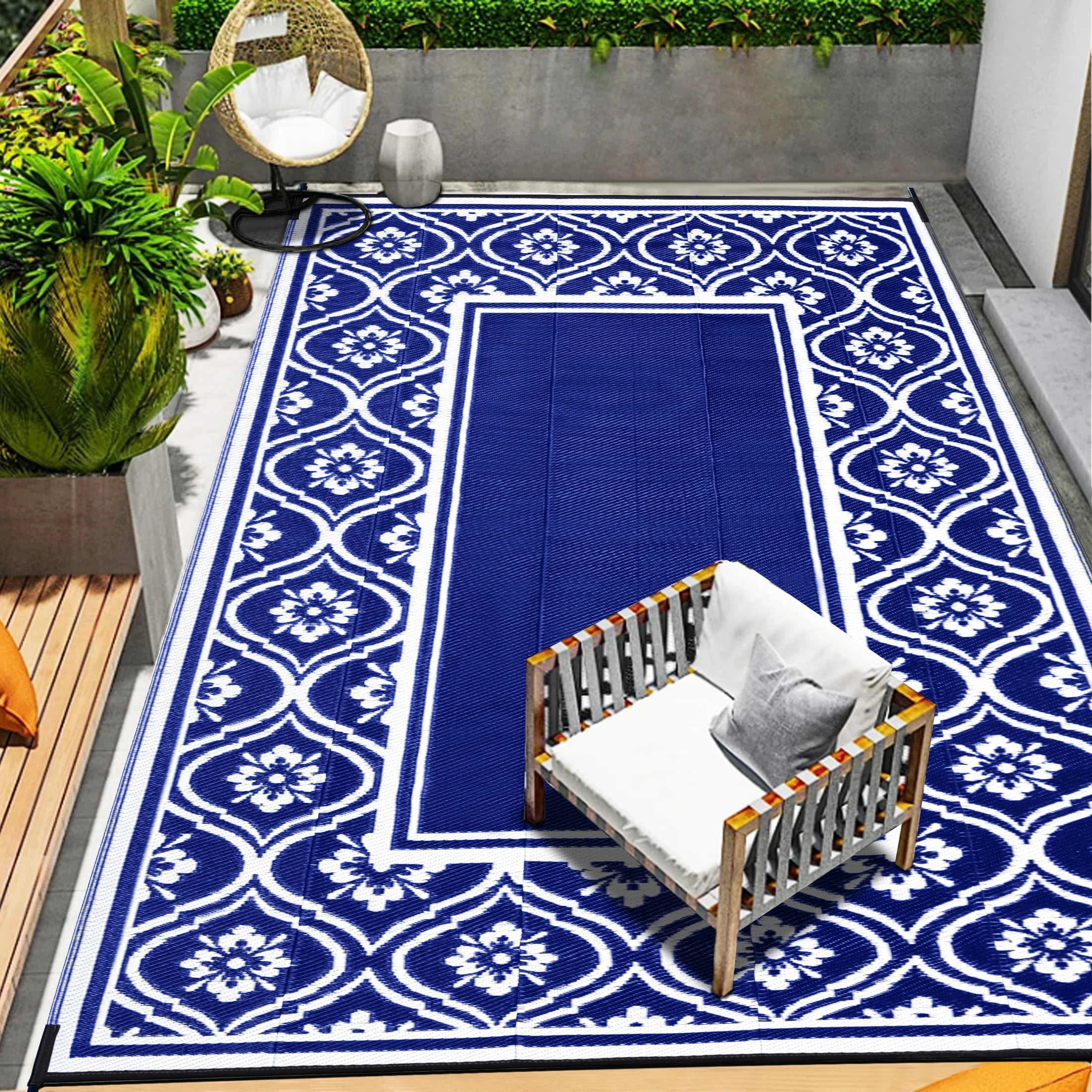 HUGEAR Vintage 8'x10' Reversible Polypropylene Outdoor Rug, Waterproof ...