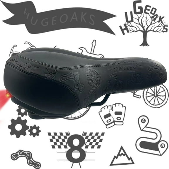 HUGEOAKS Comfortable Bicycle Seat for Men and Women, Bike Seat with Dual Shock Absorbing Ball, Thick Memory Foam and Tail Light, Suitable for Mountain/Road/Stationary Exercise Bike