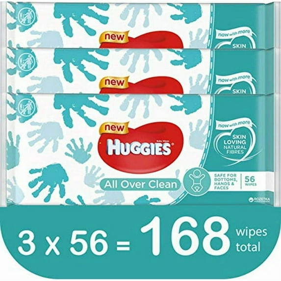HUGGIES Baby Wipes, All Over Clean, 3 Refills With Resealable Tape Top, 168CT