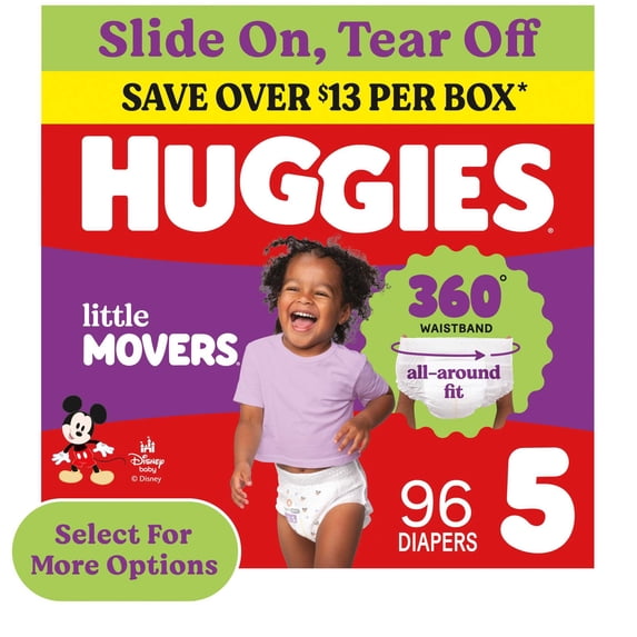 Huggies Little Movers 360° Pull On Diapers with 360° Waistband, Size 5 (27+ lbs), 96 Count (Select for More)