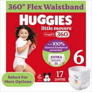 Huggies Little Movers HuggFit 360° Baby Diapers with 360° Waistband, Size 6 (35+ lbs), 17 Count (Select for More)