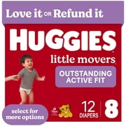 Huggies Little Movers, Extra Absorbent Baby Diapers Size 8, 12 Count