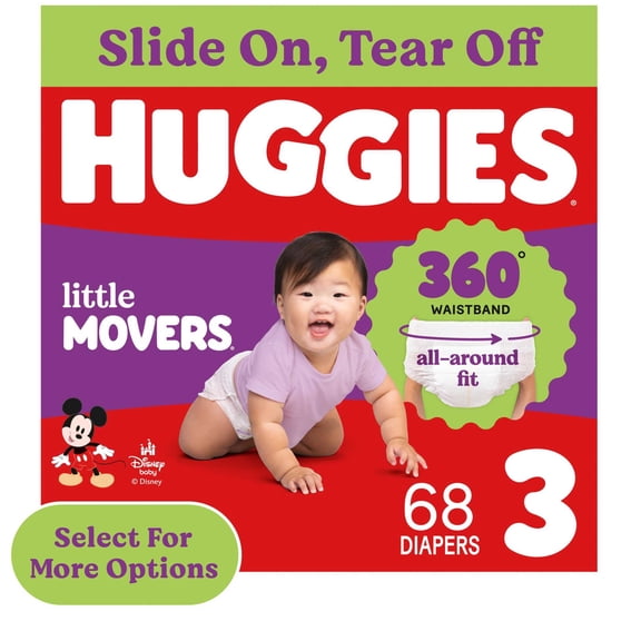 Huggies Little Movers 360 Pull On Diapers with 360 Waistband, Size 3 (16-28 lbs), 68 Count (Select for More)