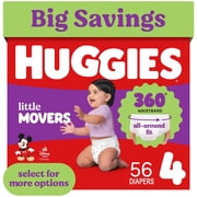 Huggies Little Movers 360  Pull On Diapers with 360  Waistband, Size 4 22-37 lbs, 56 Count Select for More