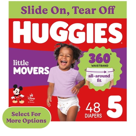 Huggies Little Movers 360° Pull On Diapers with 360° Waistband, Size 5 (27+ lbs), 48 Count (Select for More)
