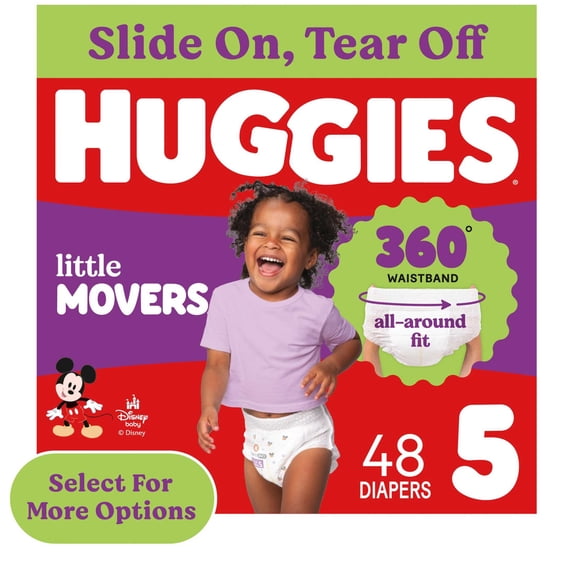 Huggies Little Movers 360 Pull On Diapers with 360 Waistband, Size 5 (27+ lbs), 48 Count (Select for More)