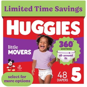 Huggies Little Movers 360° Pull On Diapers with 360° Waistband, Size 5 (27+ lbs), 48 Count (Select for More)