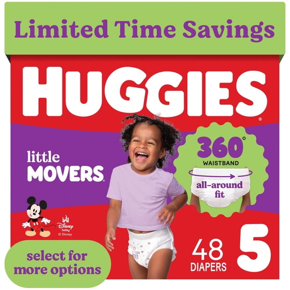 Huggies Little Movers 360° Pull On Diapers with 360° Waistband, Size 5 (27+ lbs), 48 Count (Select for More)