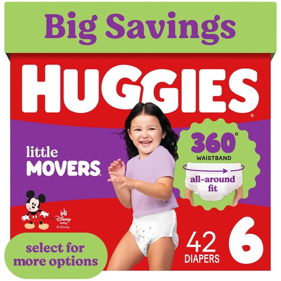 Huggies Little Movers 360° Pull On Diapers with 360° Waistband, Size 6 (35+ lbs), 42 Count (Select for More)