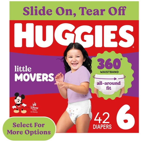 Huggies Little Movers 360 Pull On Diapers with 360 Waistband, Size 6 (35+ lbs), 42 Count (Select for More)