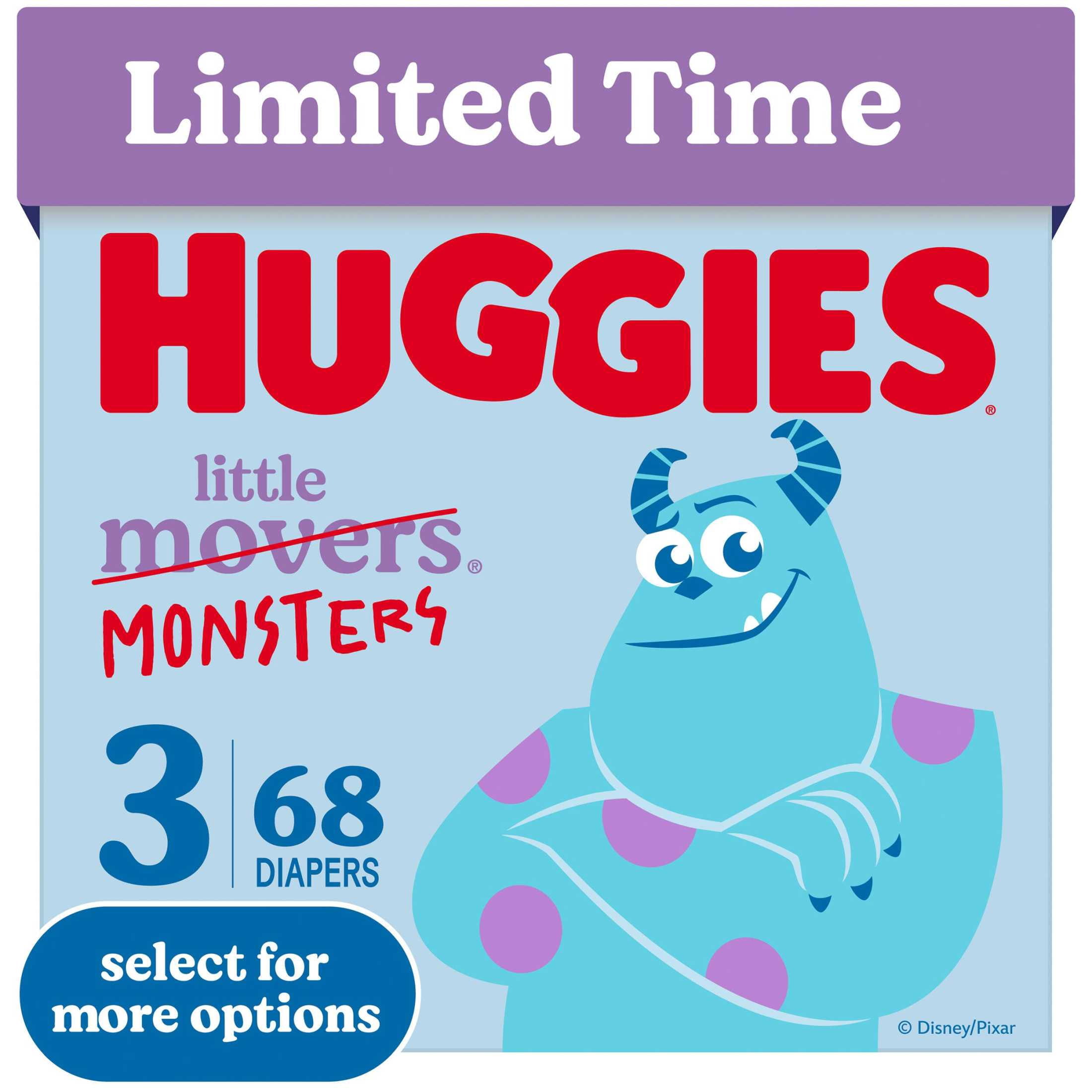 Huggies Little Movers, Little Monsters Edition Baby Diapers, Size 3, 68 Count