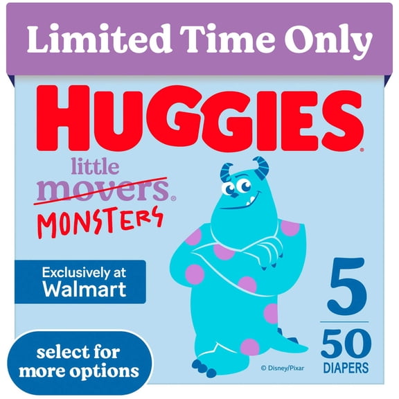Huggies Little Movers Baby Diapers, Little Monsters Edition, Size 5 (25-37 lbs), 50 Count