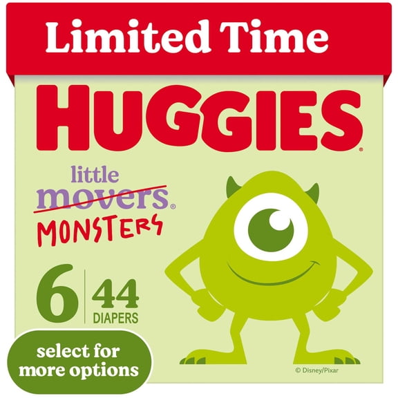 Huggies Little Movers, Little Monsters Edition Baby Diapers, Size 6, 44 Count