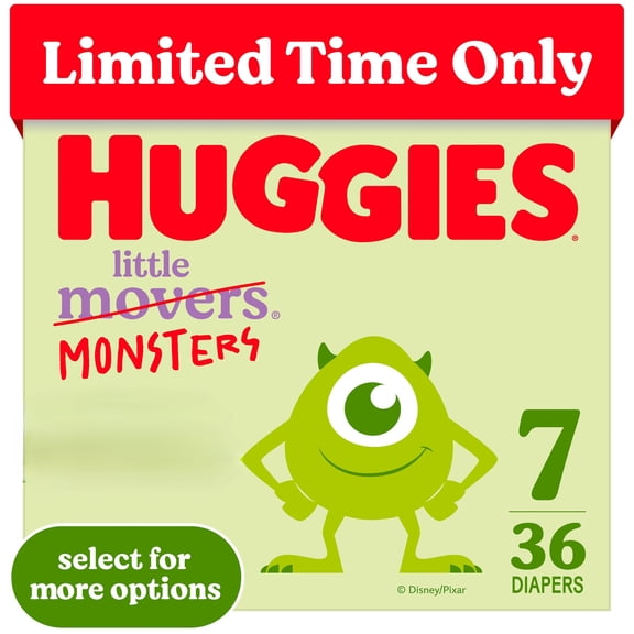 Huggies Little Movers Baby Diapers, Little Monsters Edition, Size 7 (31-48 lbs), 36 Count
