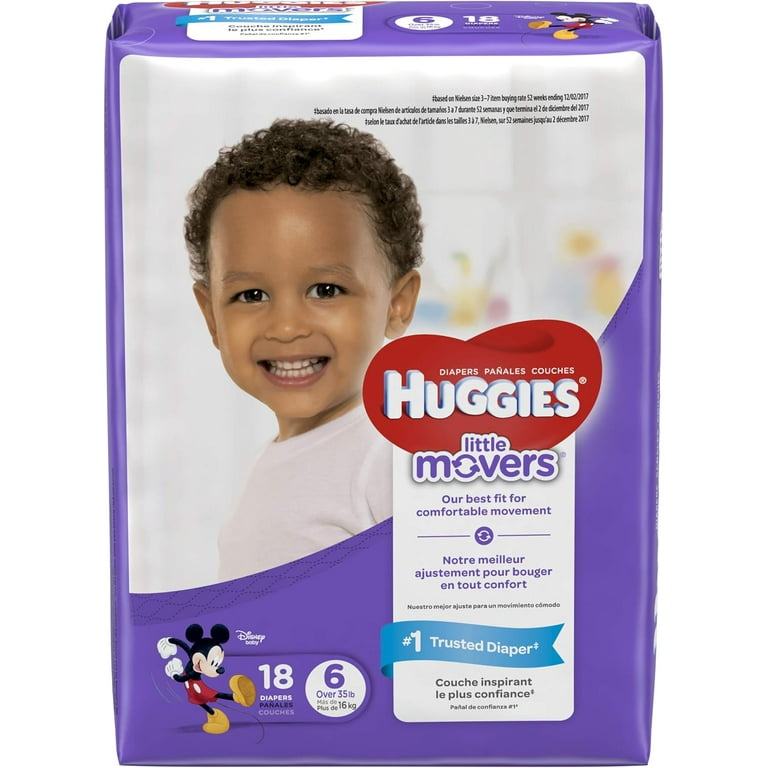  Huggies Pañales tamaño 6, pañales Little Movers para bebé, talla  6 (35+ libras), 96 unidades (2 paquetes de 48), el embalaje puede variar :  Bebés