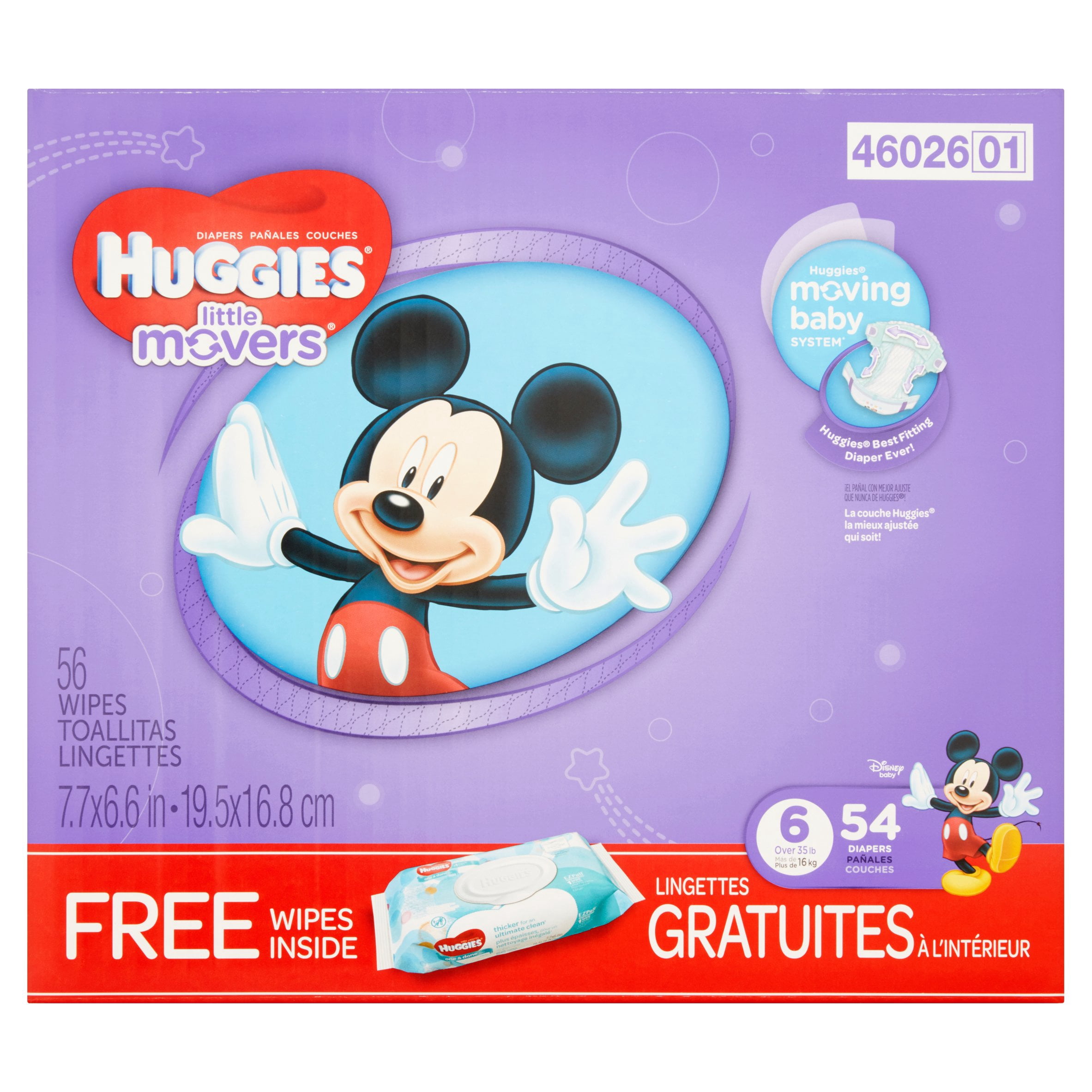 HUGGIES Little Movers Diapers Size 6, 54 Diapers + Bonus Wipes